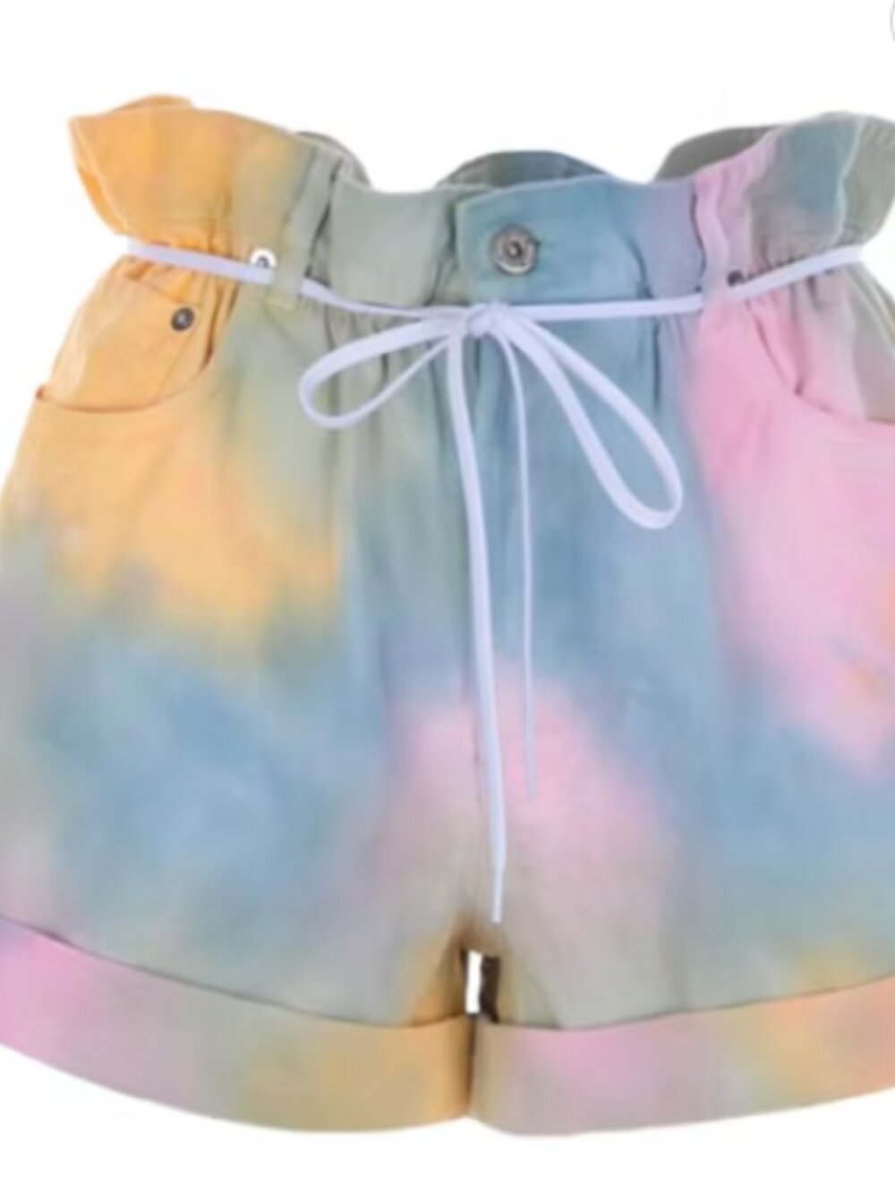 Miu Miu Tie-dye Paperbag-waist Denim Shorts In Multicolor